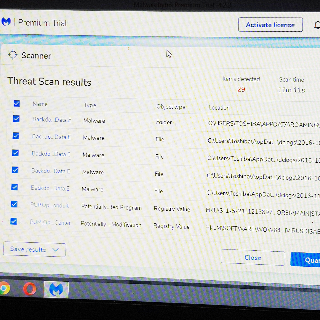 Malware removal scan
