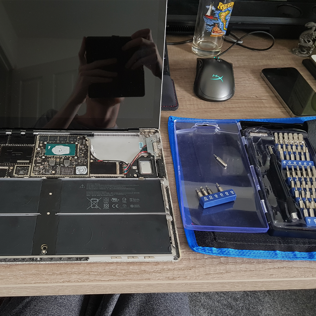 Surface Laptop opened for repair